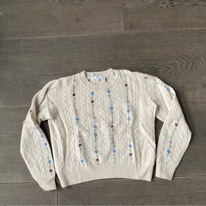 White & Warren embroidered floral sweater